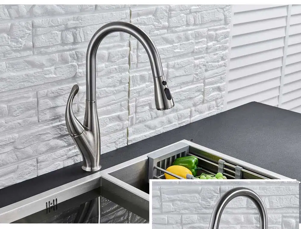 stainless kitchen sink POIQIHY Kitchen Faucet Blacked Single Handle Pull Down Kitchen Tap Deck Mount 360 Degree Brushed Nickel Faucets Water Mixer Tap pull down kitchen faucet