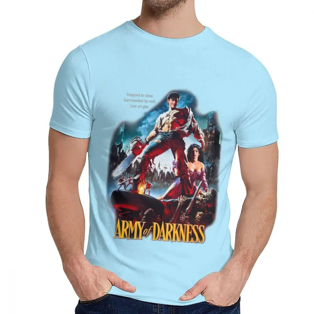 Винтажная футболка с героями фильма ужасов «Армия тьмы», золы Вильямс, Зловещие мертвецы, Новое поступление, мужской топ из натурального хлопка, футболка - Цвет: Небесно-голубой