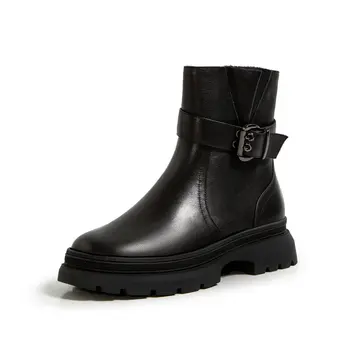 

Square Heels Platform Boots Autumn Winter New Genuine Leather Women Ankle Boots Party Night Club Shoes Woman Motorcycle Boots