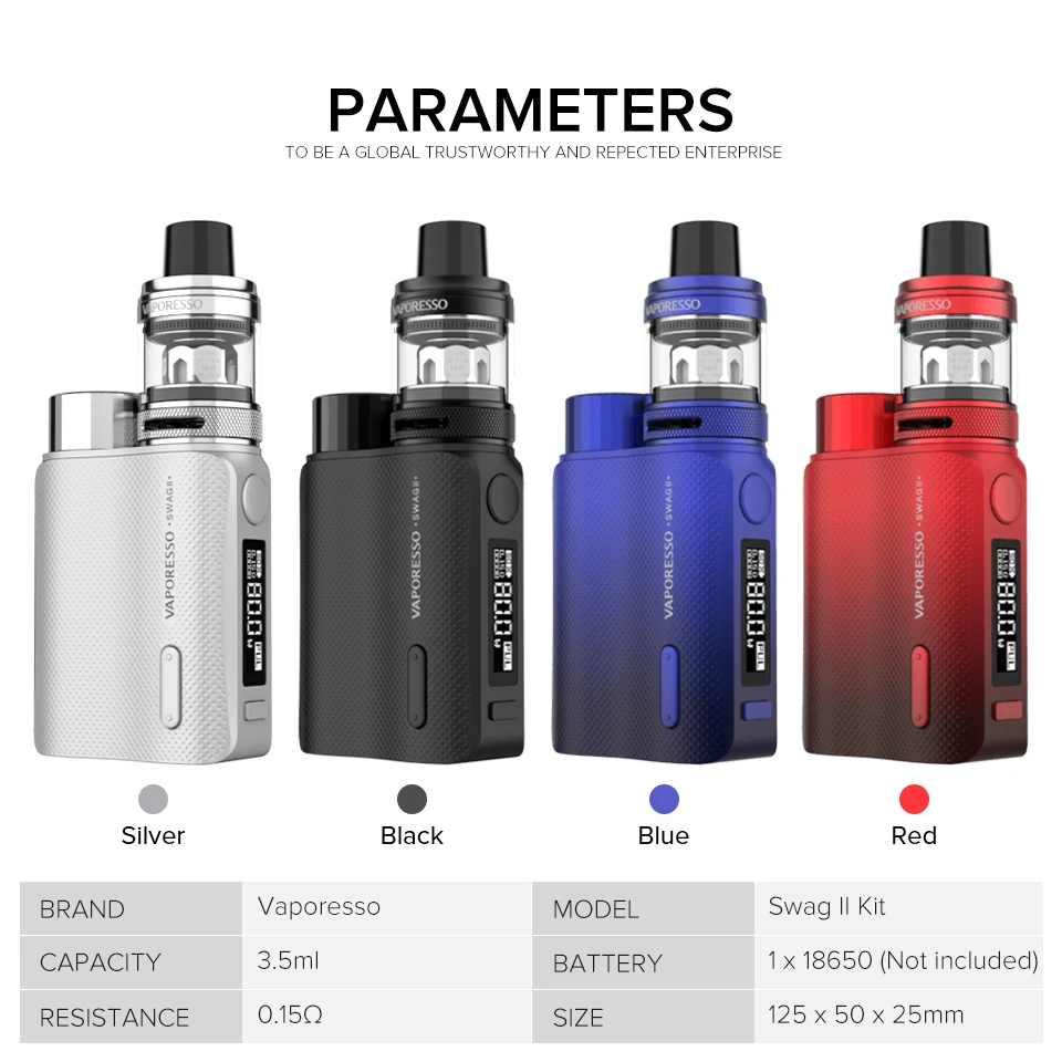 Vaporesso Swag II комплект электронных сигарет No 18650 с TC коробкой мод Vape 3,5 мл NRG ПЭ бак GT CCELL катушка VS Swag комплект