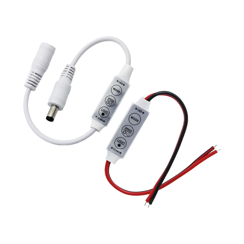 

Mini DC 12V 3 Keys 2 Pin Single Color Dimmer Controller Led Strip Lights Flash mode speed brightness adjustment switch