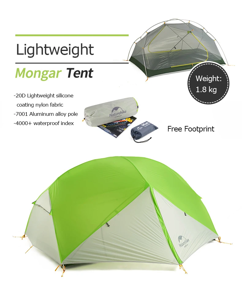 Naturehike NH17T007-M Mongar 20D нейлон двухслойные водонепроницаемый 2 для мужчин два человека палатка 3 сезона для кемпинга альпинизмом