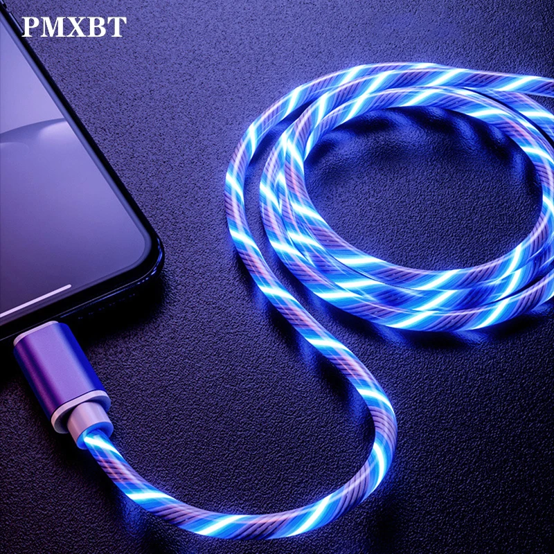 Светодиодный поток Световой светящийся кабель с разъемом Micro USB Type C для Мобильный