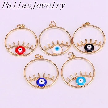 

10Pcs Gold Filled Round with Colorful Enamel Eyes Pendant Charm Jewelry Necklace