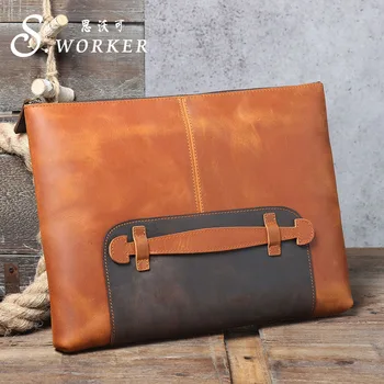 

Simple Retro Full-grain Leather Mass Men Clutch Handmade Genuine Leather Computer File Bag Female Cross Border Foreign Trade