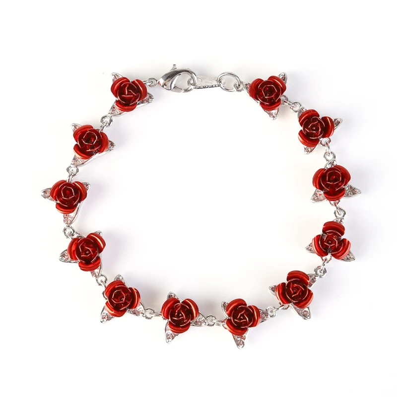 Подарок на браслет подружки/кольцо/серьги-гвоздики красная роза простой браслет на День святого Валентина сувенир свадебный подарок Вечерние - Color: Silver
