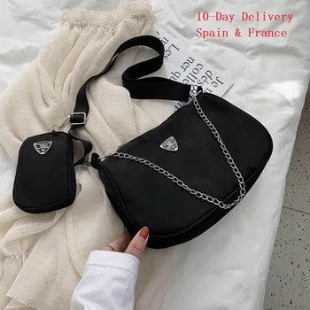 

2pcs Ladies Nylon Casual Shoulder Handbag Bolsas Fashion Solid Color Messenger Bag for Women Crossbody Composite Tote Bags New