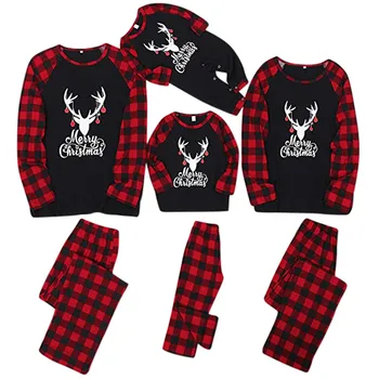 

Christmas Pajamas Family Letter Deer Print Christmas Pyjamas 2020 Top Plaid Pants Family Look Clothes Full Sleeve Cotton Clothes