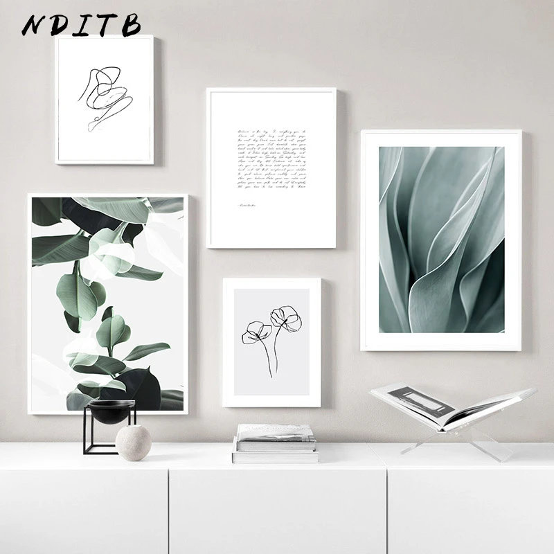 Lienzo de hoja de planta verde póster nórdico arte de pared imagen impresa decoración moderna para el hogar 