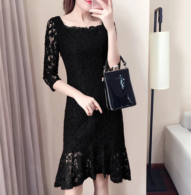 

Boollili 2020 New Elegant Ladies Red Lace Dress Women Autumn Winter Slim Sexy Party Dresses Vestido Casual Womens Clothing