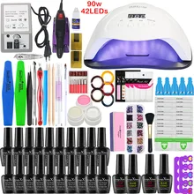 Лак для ногтей маникюрный набор щетка для расчесывания накладных волос инструменты гель Лак акриловый 20/10 видов цветов 36/54/90W Светодиодный УФ-лампы сухой профессиональный маникюрный набор