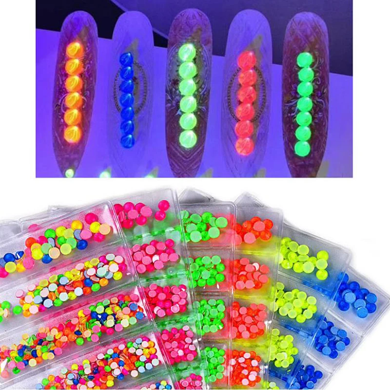 800pcs/bag 3D Fluorescence Glass Nail Rhinestones for Nail Rhinestones Nail Stones For Nails Accessories Nail Art Decor