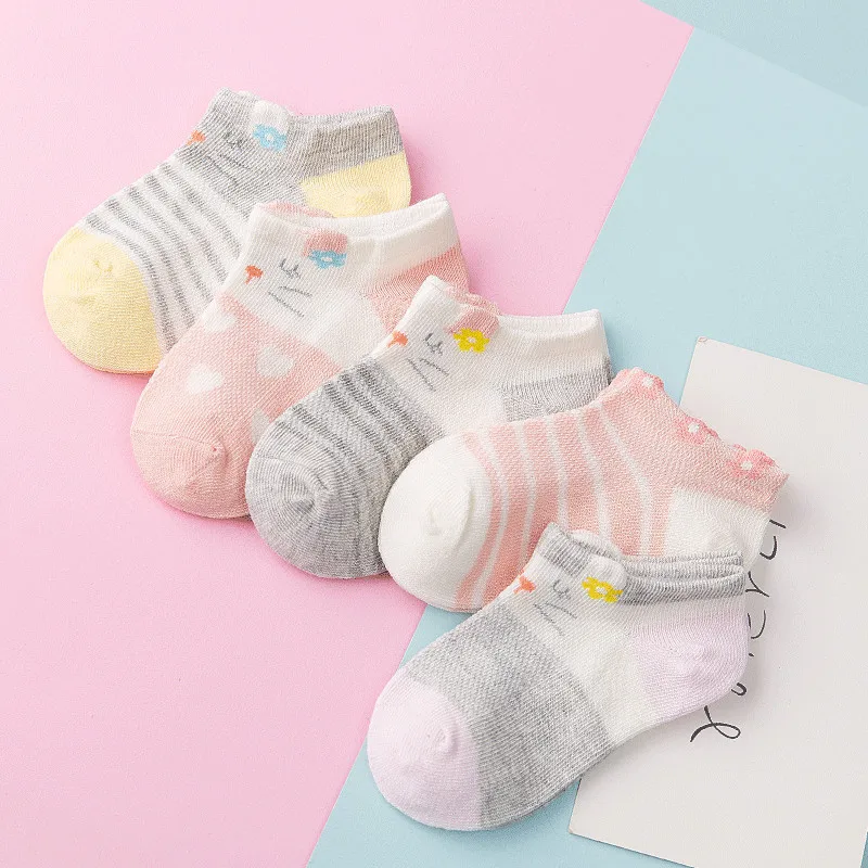 5 пар/лот детские носки для мальчиков и девочек, модные хлопковые носки с дышащей сеткой весна-лето, высокое качество, От 1 до 8 лет, подарки на день рождения - Цвет: 11