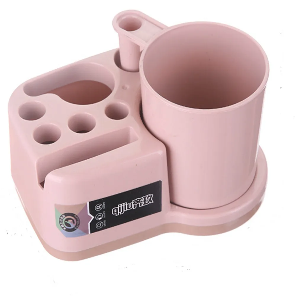 Пластиковая Полка для туалетных принадлежностей для ванной комнаты, держатель для зубной щетки, Набор чашек для чистки, товары для дома и ванной комнаты, стеллаж для хранения# YL10 - Цвет: Pink