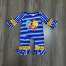 Зимняя одежда для маленьких девочек; Цвет горчичный, синий; детский комбинезон в полоску; хлопковый комбинезон с длинными рукавами и оборками