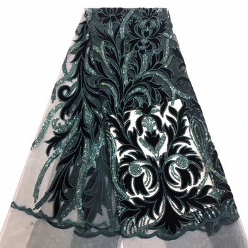 

African Lace Fabric 2018 High Quality African Tulle Lace Fabric With Sequines Velvet French Net Lace For Women Dress New