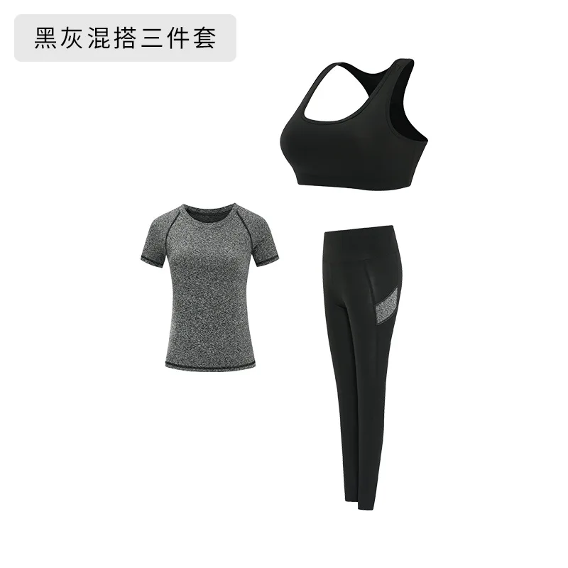 3pcs black grey Осенняя женская спортивная одежда спортивный костюм куртка на молнии Йога бюстгальтер Толстовка эластичные Леггинсы Штаны для пробежек тренажерный зал тренировка спортивный набор - Цвет: 3pcs black grey