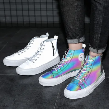 

Designer Men Shoes Men Sneakers High Top Chameleon Luminous Reflective Colorful Glare Running Man Sports Shoes I3-95