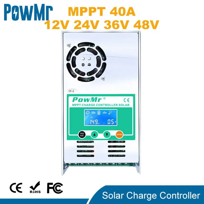 PowMr MPPT 40A Solar Charge Controller 12V 24V 36V 48V Auto For Max 190VDC PV Input Vented Sealed Gel Nicd Li  Dropshipping