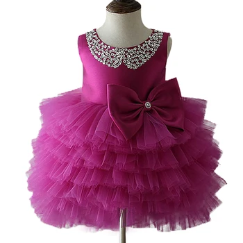 

new Year 1-5 year baby anniversary christening dress Sequins girl dress festive Pompon yarn dress Stage performance clothing