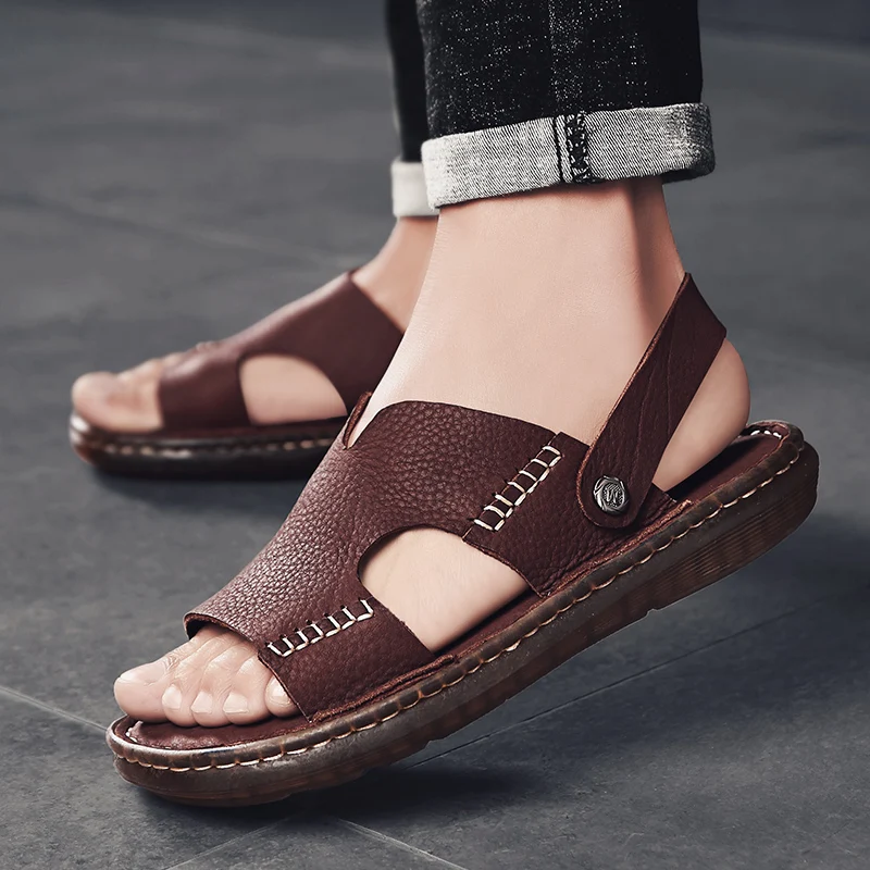 New Mens Gladiator Sandals Summer High-quality Leather Mens Sandals Summer Outdoor Men Beach Sandals Non-slip Mens Water Shoes