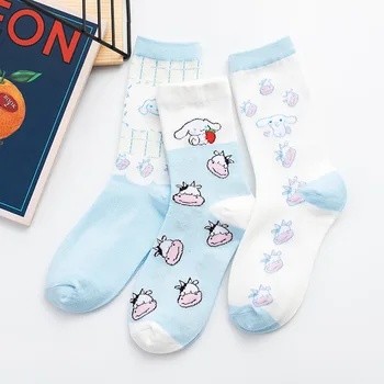 

Japanese Sweet Woman Sock Ladies Thin Socks Cinnamoroll BabyCinnamoroll Cow for Women Colorful Style High Female Cotton Spring