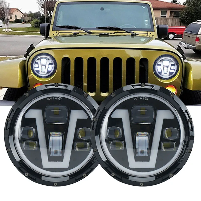 2 Pezzi Rotondi 7 "Led Drl H4 Halo Angel Eyes Fari 7 Pollici Fari Per Mazda Miata Mx5 H6024 90-97 Per Suzuki Samurai