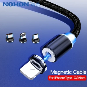 NOHON LED Magnetic 3 In 1 Charge Cable Micro USB Type C Lighting Fast Charger Cables For iPhone 8 7 Plus X Samsung Huawei Xiaomi