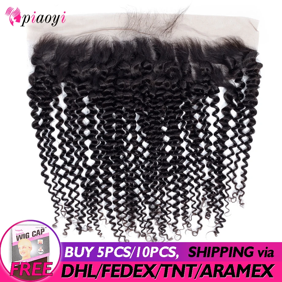 

Piaoyi Pre Plucked Brazilian Kinky Curly Lace Frontal Closure 8-22" Ear to Ear Human Hair Lace 13x4 Closure Remy Hair