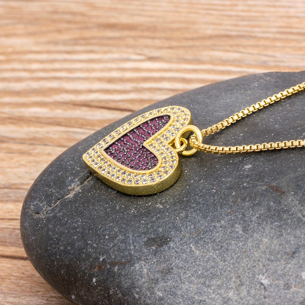 Charm Heart Pendant Necklaces For Women Fashion Copper Cubic Zirconia Jewelry Gold Color Rhinestone Chain Necklace Gifts
