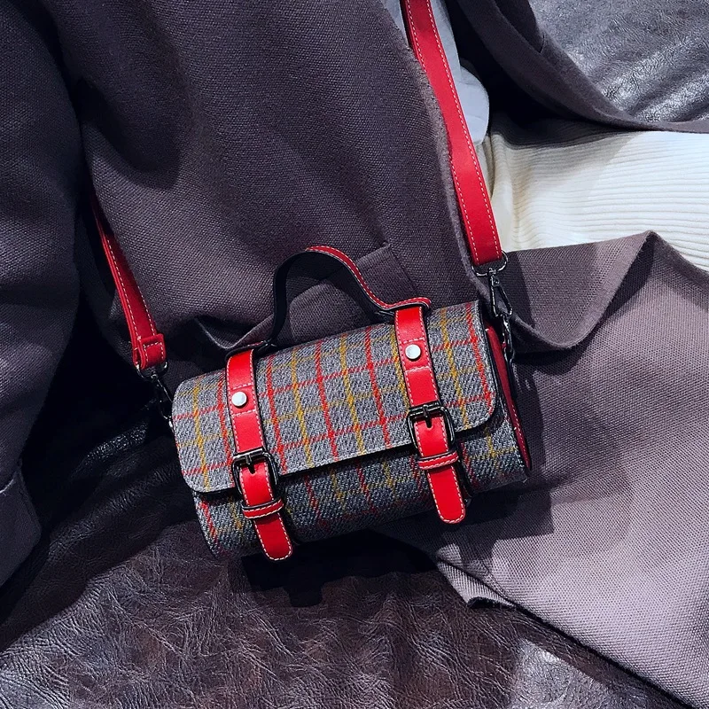 

2019 new JIULIN high-quality Korean version of the retro lattice Boston bag portable wild pillow shoulder Messenger bag