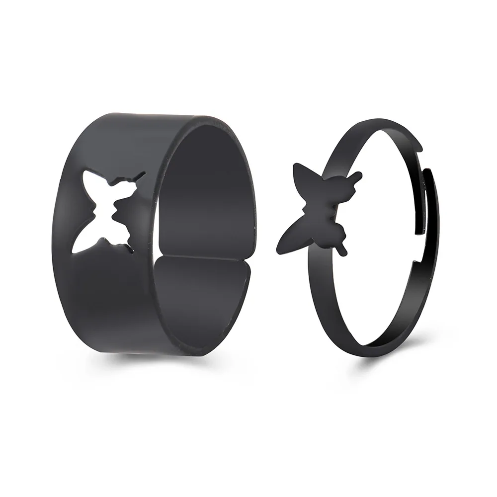 2Pcs Heart Magnet Couple Rings Punk Cuban Chain Charm Paired Rings For Lp Lovers Friend Adjustable Jewelry Party Gift Trend New