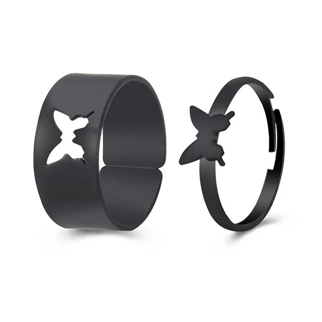 2Pcs Heart Magnet Couple Rings Punk Cuban Chain Charm Paired Rings For Lp Lovers Friend Adjustable Jewelry Party Gift Trend New Style 04