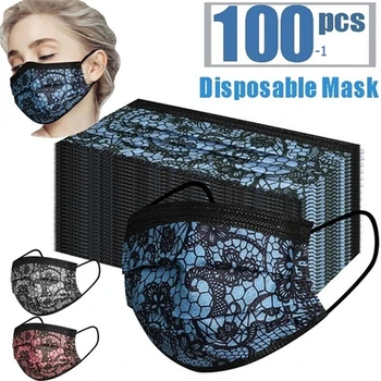 

1/100PCS 3-Layer Lace Reusable Breathable Disposable Protection Face Mask