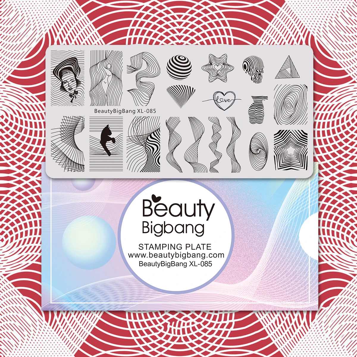 Beautybigbang штамповочные пластины для ногтей линии Кошка Полосатый Сердце Звезда Вихрь изображение из нержавеющей стали набор для печати на ногтях шаблон XL-085