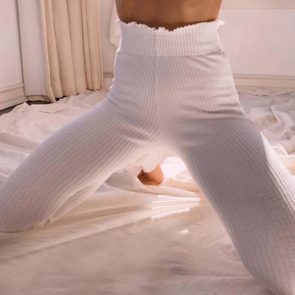 Женские леггинсы с высокой талией, узкие брюки с оборками, обтягивающие, эластичные повседневные леггинсы, черные, белые женские брюки, уличная одежда