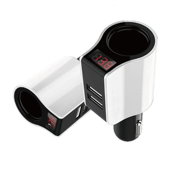 

Car-Charger For Phone Fast Charging Adapter Dual Port USB Quick Charging Car Cigarette Lighter Charger Voltage LED Display