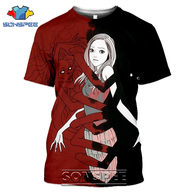 Футболка SONSPEE Junji Ito с 3D принтом для мужчин и женщин повседневная Японская уличная