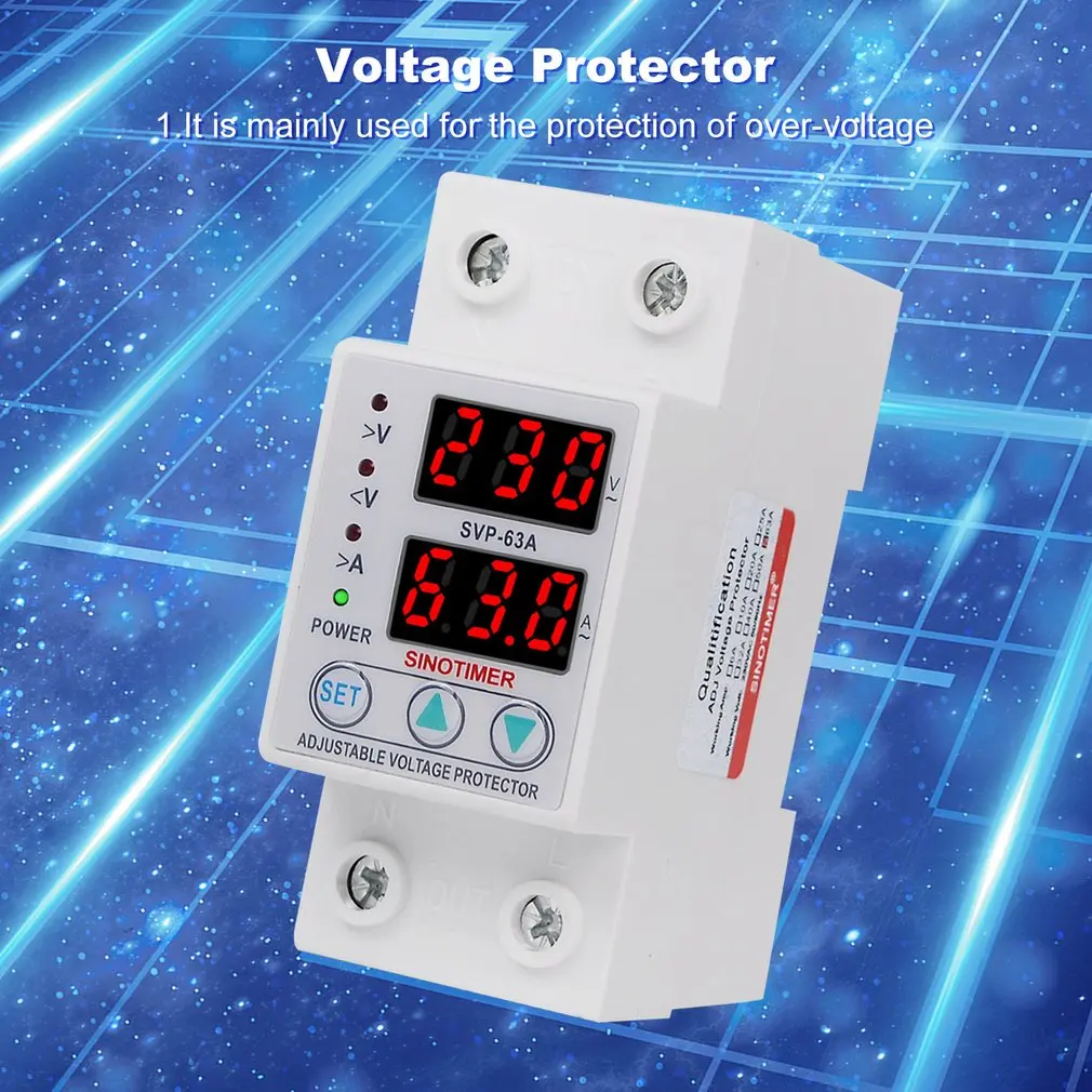 SINOTIMER SVP-63A предохранитель напряжения 230 В 63A регулируемый, автоматический восстановление под/более релейный выключатель защитное устройство с светодиодный