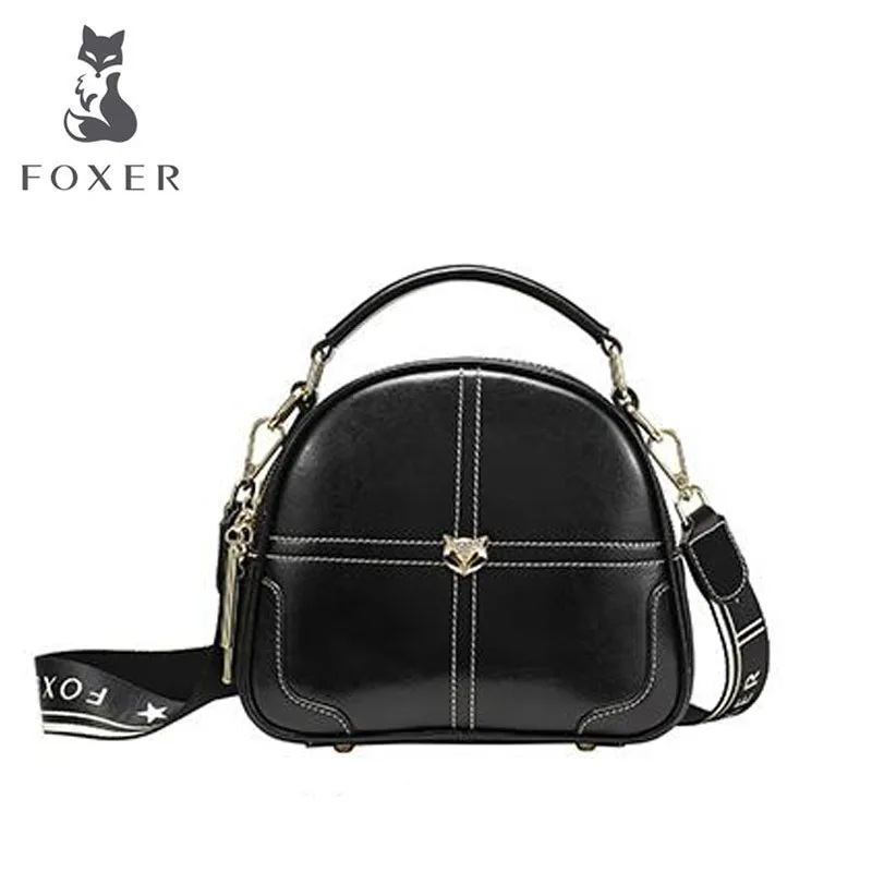 FOXER женская сумка новая маленькая круглая сумка модная дикая Портативная сумка-мессенджер широкий плечевой ремень кожаная сумка через плечо