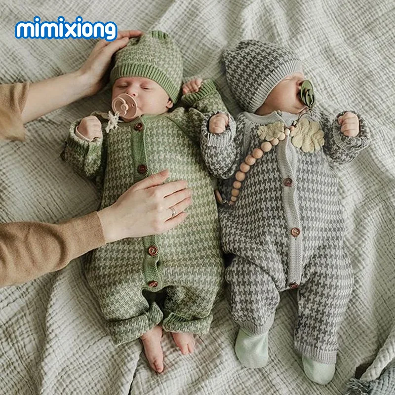 Теплый комбинезон из 2 предметов для маленьких мальчиков и девочек, однобортные комбинезоны в клетку с длинными рукавами, осенне-зимняя одежда