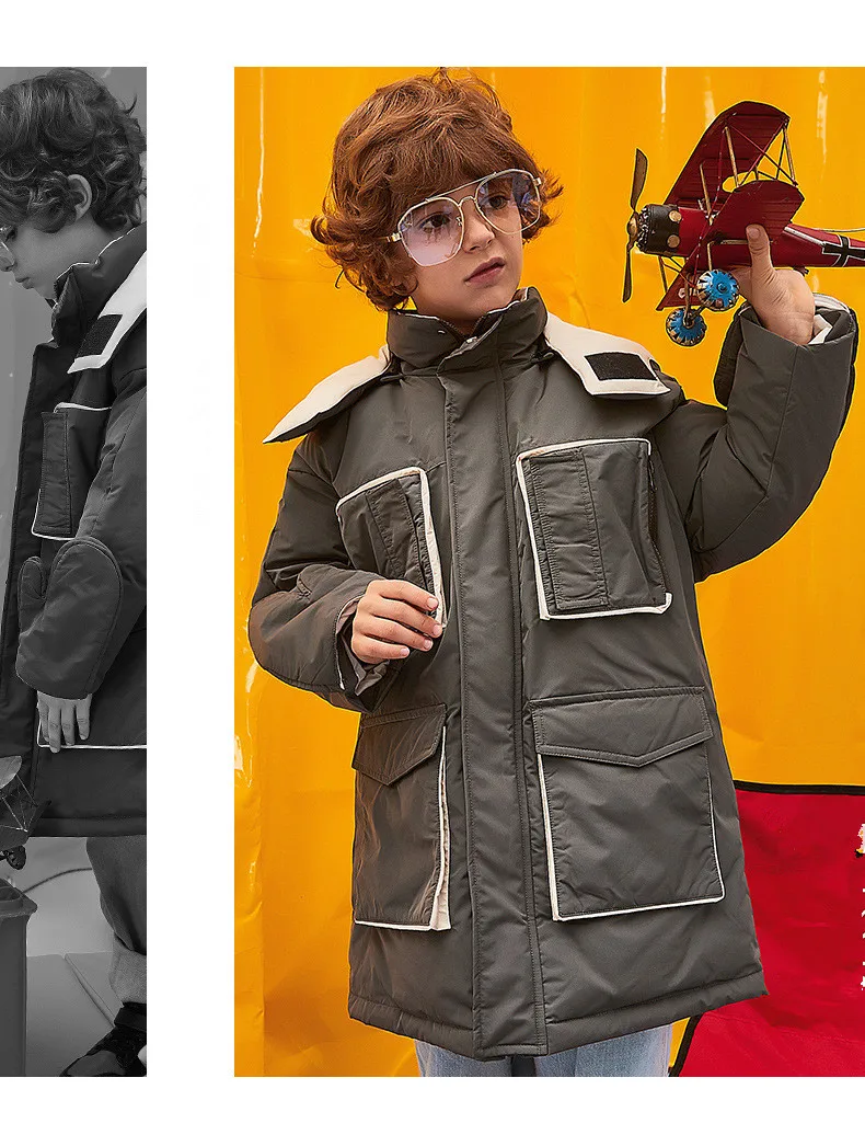 Коллекция 2019 года, новая модная зимняя детская утепленная теплая пуховая аппликация на куртку верхняя одежда для мальчиков с карманами