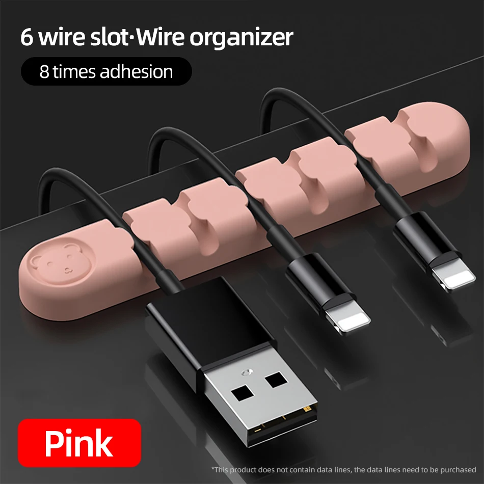 !ACCEZZ 6-Holes Cartoon Cable Organizer Holder Wire Winder Cord Silicone Clip Cables Protector Line Desktop Management Organiser (12)