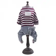  Pet Spring High Neck Striped Pattern Four-legged Pants T-shirt  Dog Cat Clothes Dog Clothes Cotton Pet Clothes for Small Dogs 