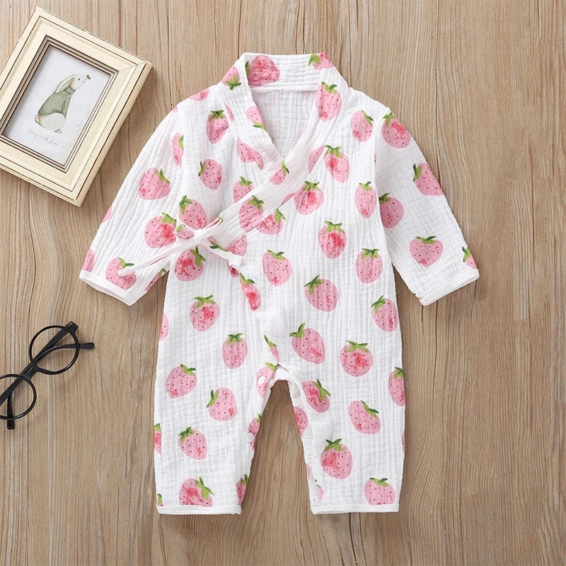 0-18M New Spring Autumn Baby Girl Boys Clothing Jumpsuit Long Sleeve Floral Print Lovely Soft Baby Kimono Playwear 3