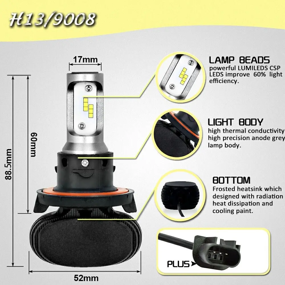 2 шт. S1 Led H1 H3 H4 H7 H11 H13 9004 9005 9006 9007 880 Автомобильная фара противотуманная фара 50 Вт 8000LM автомобильная лампа чипы CSP 6000K