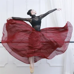 Woman Flamenco Elegant Dancing Skirts Solid Chiffon Stage Performance Perspective Spanish Gypsy Flamengo Belly Ballroom Skirts