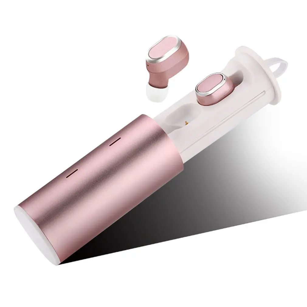 ONLENY TWS-18 Bluetooth беспроводная гарнитура наушники мини-вкладыши магнит зарядное устройство коробка металлическая музыка спорт телефон громкой связи HD микрофон - Цвет: Rose gold