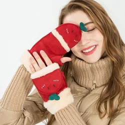 2022 NEW Women Half Finger Gloves Thermal Thicken Gift Mittens Autumn Winter Hand Warmer Artificial Wool Knitted Flip Soft
