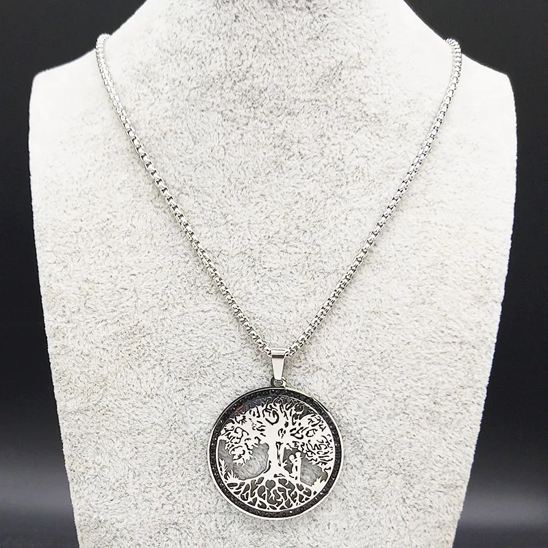 Модное парное ожерелье из нержавеющей стали «Древо жизни», женское ожерелье черного и серебристого цветов, ювелирные изделия, cadenas mujer N19422